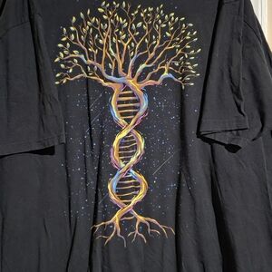 Black T-Shirt with Colorful Tree and DNA Design